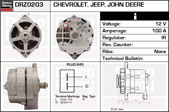 DELCO REMY DRZ0203 Alternator