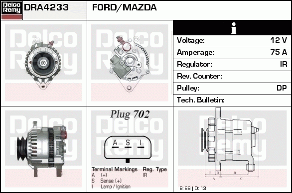 DELCO REMY DRA4233 Alternator