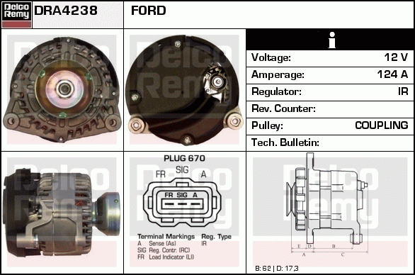 DELCO REMY DRA4238 Alternator