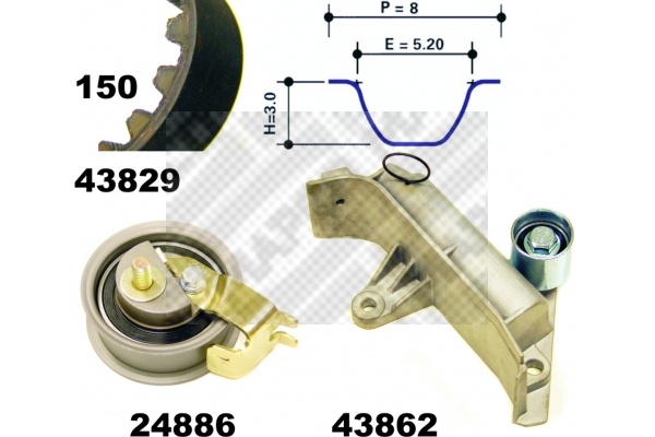 MAPCO 23830 Σετ οδοντωτού ιμάντα for AUDI SEAT SKODA VW