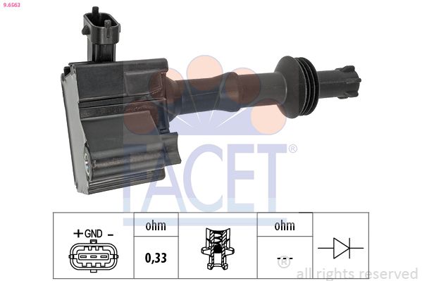 FACET 9.6563 Made in Italy - OE Equivalent Ignition Coil for CITROËN DS FIAT JEEP OPEL PEUGEOT TOYOTA VAUXHALL