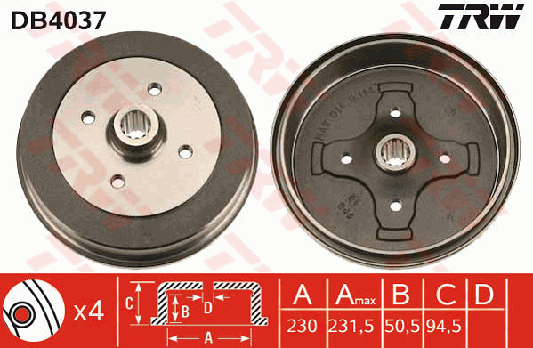 TRW DB4037 Brzdový buben