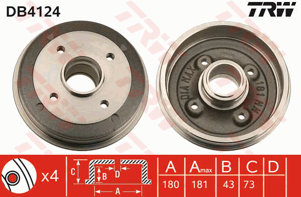 TRW DB4124 Tamburo freno