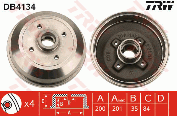 TRW DB4134 Tamburo freno