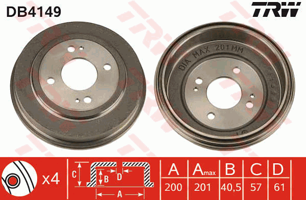 TRW DB4149 Tamburo freno