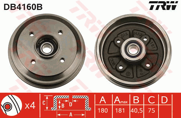 TRW DB4160B Brzdový buben