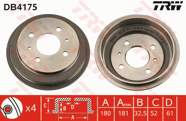 TRW DB4175 Tamburo freno