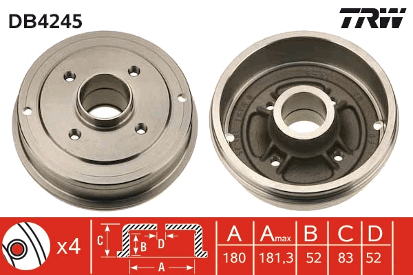 TRW DB4245 спирачен барабан