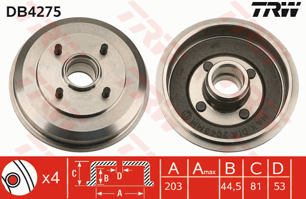 TRW DB4275 Tamburo freno