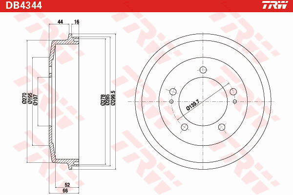 TRW DB4344 Tamburo freno