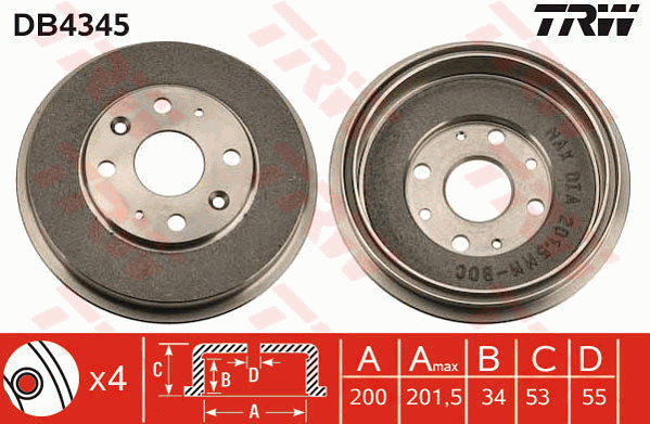 TRW DB4345 Bremstrommel