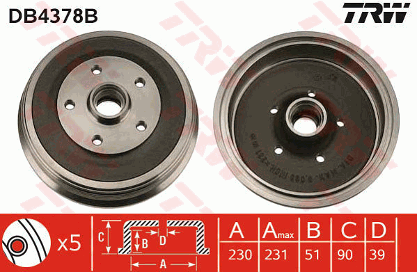 TRW DB4378B Bremstrommel