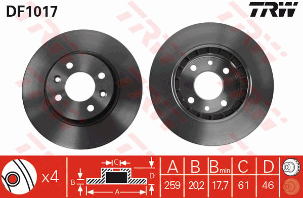 TRW DF1017 Brzdový kotouč