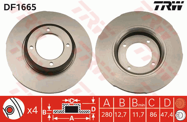 TRW DF1665 Brzdový kotouč