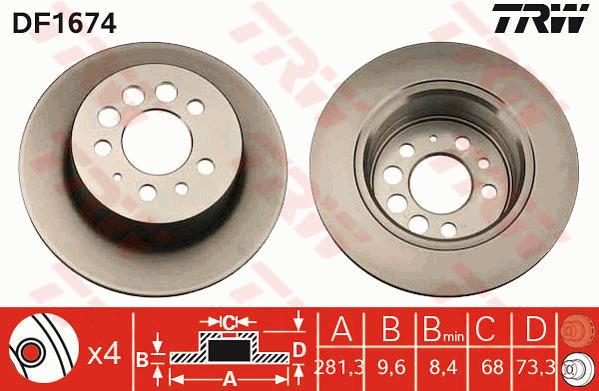 TRW DF1674 Brzdový kotouč