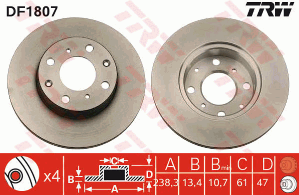 TRW DF1807 Brzdový kotouč