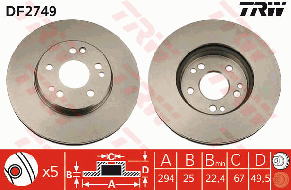 TRW DF2749 Brzdový kotouč