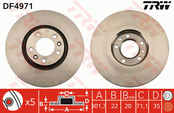 TRW DF4971 Brzdový kotouč