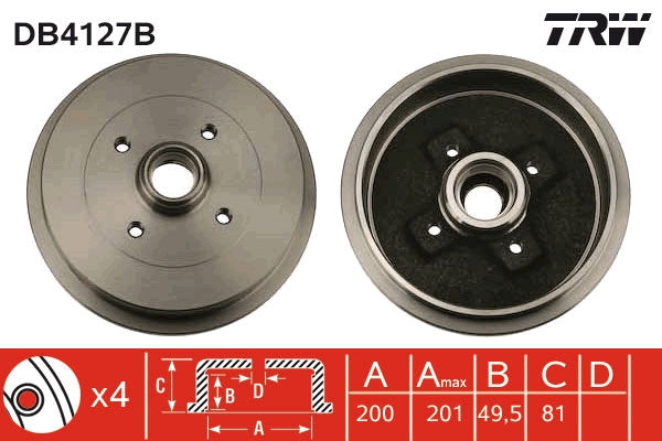 TRW DB4127B Brake Drum for...