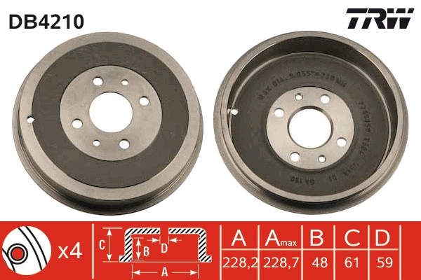 TRW DB4210 Brake Drum for...