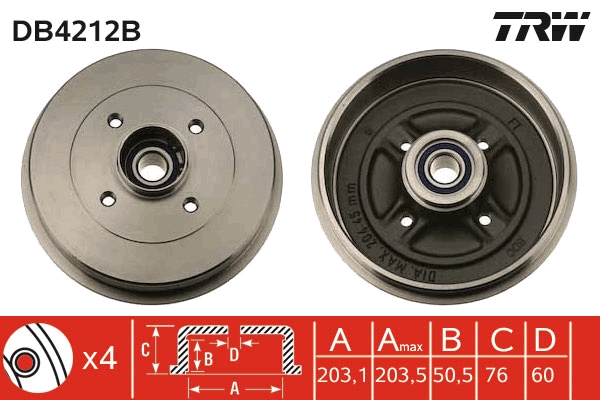 TRW DB4212B Brake Drum for...