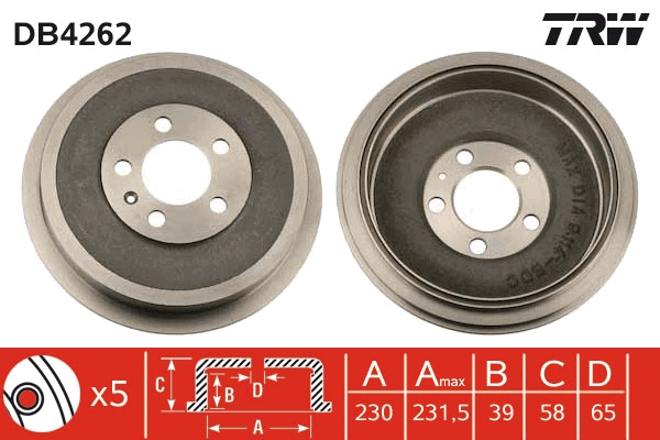 TRW DB4262 Brake Drum for...