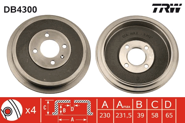 TRW DB4300 Brake Drum for...