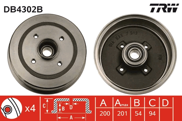 TRW DB4302B Brake Drum for...