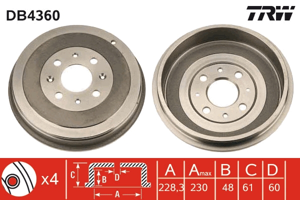 TRW DB4360 Brake Drum for...