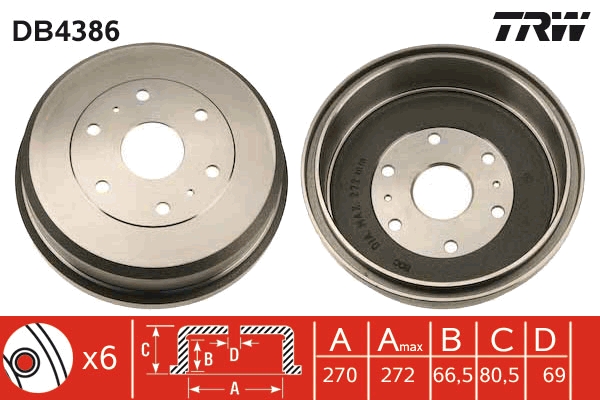 TRW DB4386 Brake Drum for...