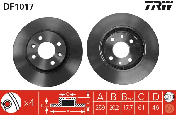 TRW DF1017 Brake Disc for...