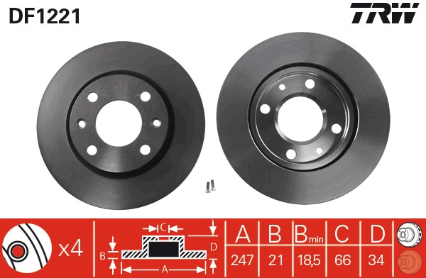 TRW DF1221 Brake Disc for...