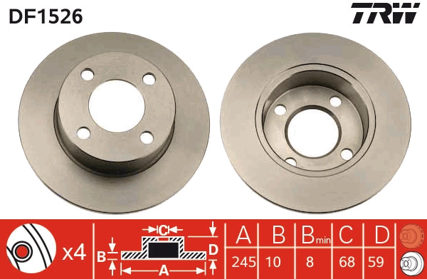 TRW DF1526 Brake Disc for AUDI