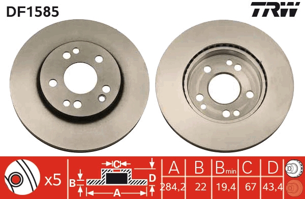 TRW DF1585 Brake Disc for...