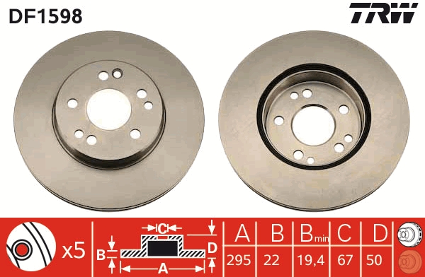 TRW DF1598 Brake Disc for...