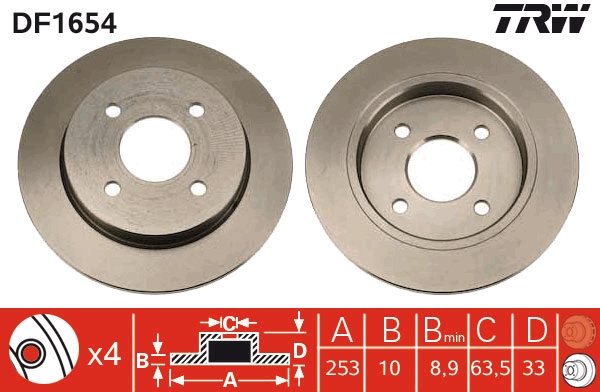 TRW DF1654 Brake Disc for...