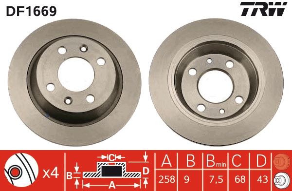 TRW DF1669 Brake Disc for SAAB