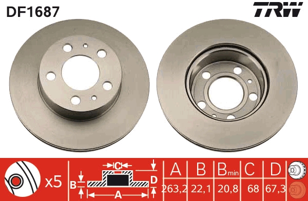 TRW DF1687 Brake Disc for...