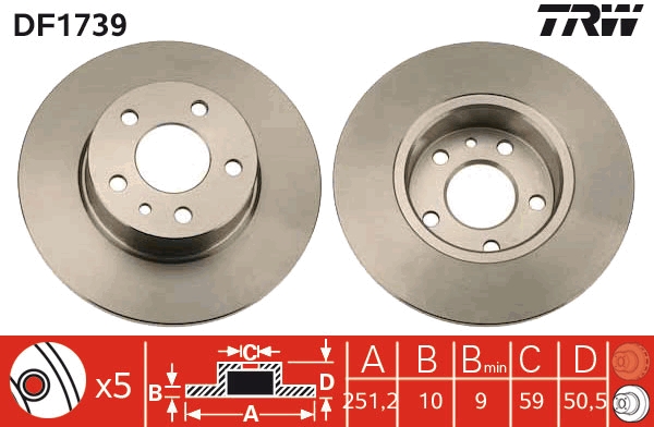 TRW DF1739 Brake Disc for...