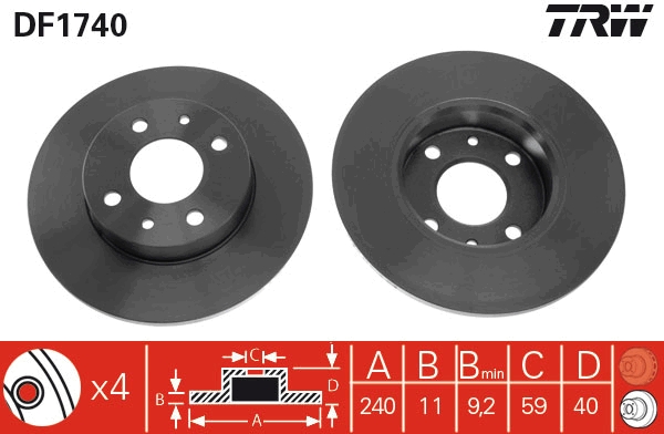 TRW DF1740 Brake Disc for...