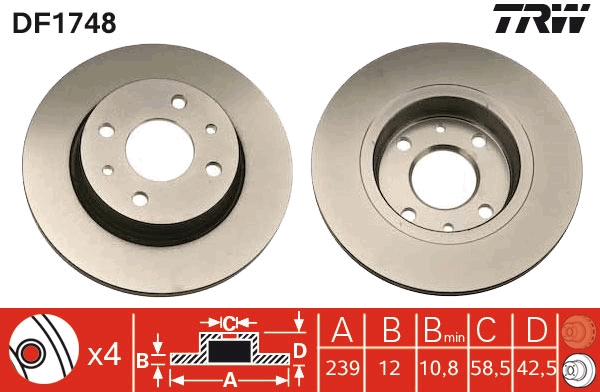 TRW DF1748 Brake Disc for...