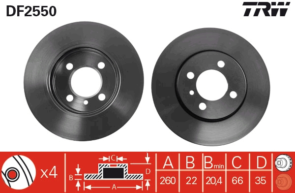 TRW DF2550 Brake Disc for BMW