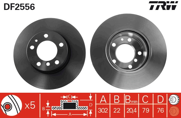TRW DF2556 Brake Disc for BMW