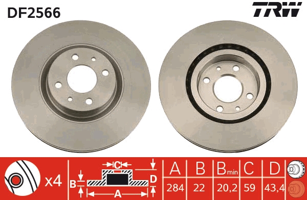 TRW DF2566 Brake Disc for...