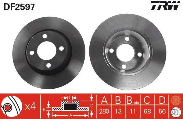 TRW DF2597 Brake Disc for AUDI