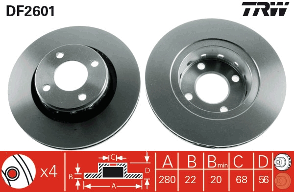 TRW DF2601 Brake Disc for AUDI
