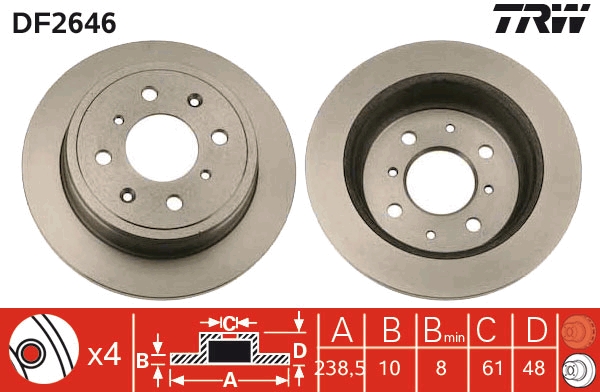 TRW DF2646 Brake Disc for...