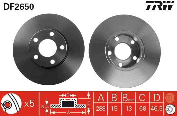 TRW DF2650 Brake Disc for AUDI