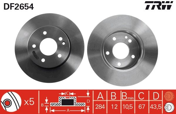 TRW DF2654 Brake Disc for...