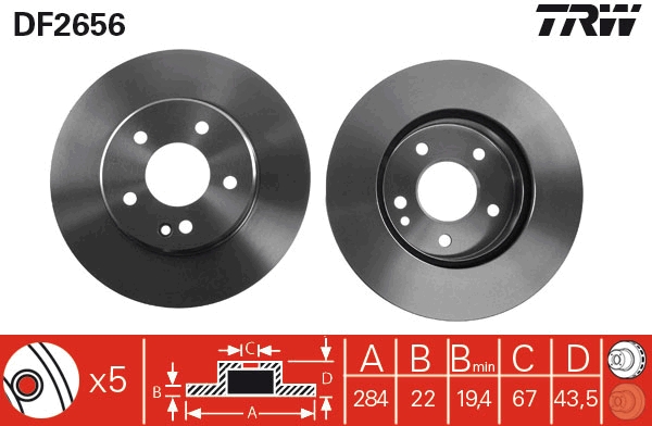 TRW DF2656 Brake Disc for...